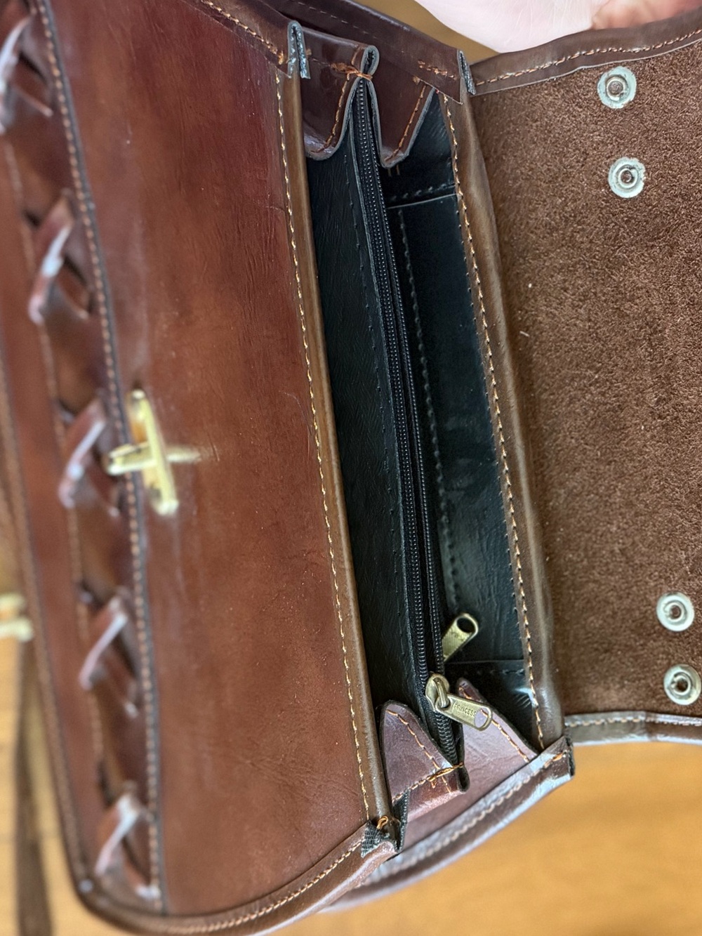 Vintage 70s Brown Top Handle Crossbody Satchel Bag Made In Korea - Picture 10 of 10